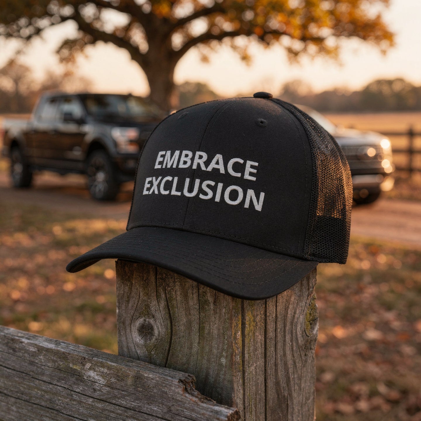 EMBRACE EXCLUSION Trucker Black Cap